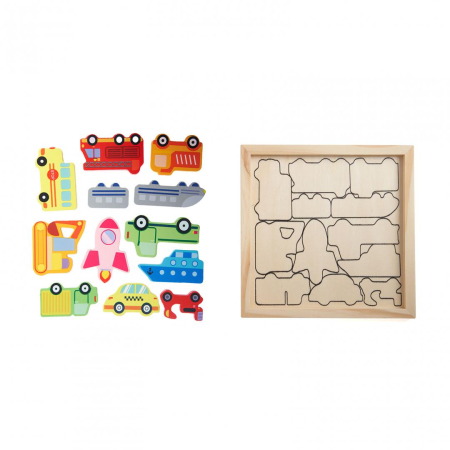 PUZZLE DIN LEMN CU MASINI, 12 PIESE, MOMKI [1]