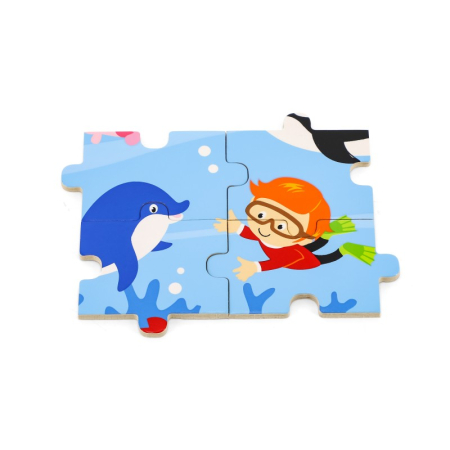 Puzzle - Puzzle din lemn din 16 piese - animale din ocean