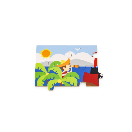 Puzzle - Puzzle din lemn din 16 piese - pirati