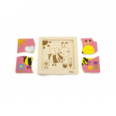 Jucarii Educative - Puzzle din lemn din 4 piese mari - albina, Viga