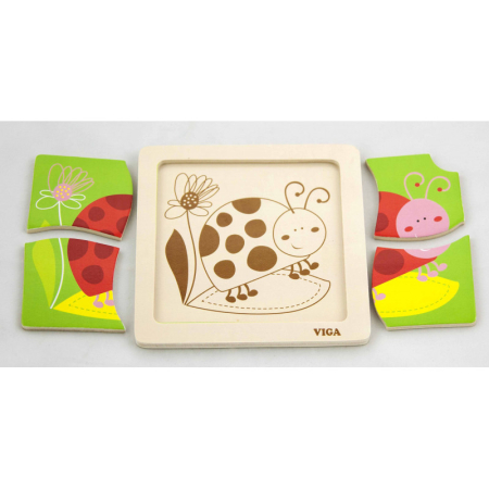 Puzzle - Puzzle din lemn din 4 piese mari, Buburuza, Viga