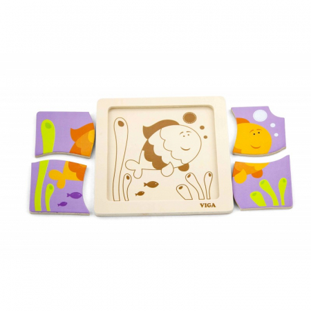 Jucarii Educative - Puzzle din lemn din 4 piese mari - peste, Viga