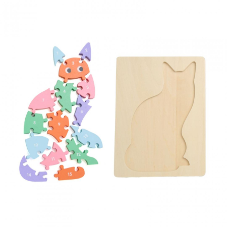 Puzzle - PUZZLE DIN LEMN, PISICA, 16 PIESE, MOMKI
