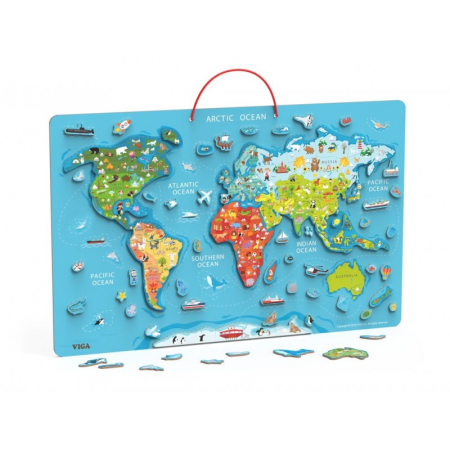 Jucarii Educative - Puzzle magnetic Harta lumii si tabla de scris, Viga