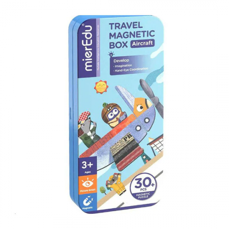 Jucarii Educative - Puzzle magnetic in cutie metalica, joc de potrivire si asociere - Avioane
