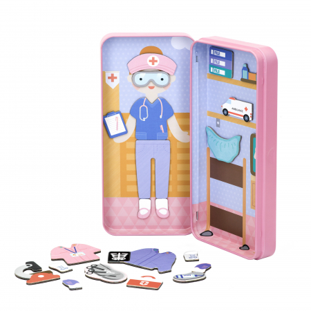 Puzzle magnetic in cutie metalica, joc de potrivire si asociere - Doctor [4]