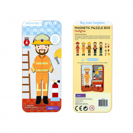 Puzzle magnetic in cutie metalica, joc de potrivire si asociere - Pompier [1]