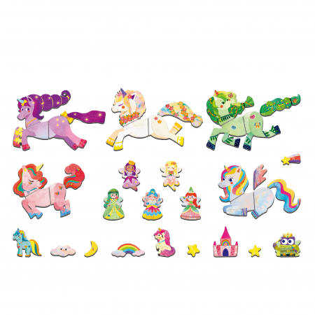 Puzzle magnetic in cutie metalica, joc de potrivire si asociere -  Unicorni [2]