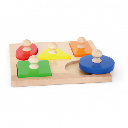 Jucarii Educative - Puzzle Montessori cu maner, Forme geometrice, Viga