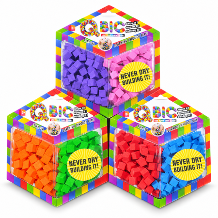 Modelat - Q-Bic - cuburi din spuma pentru constructii senzoriale, 2 culori, ambalaj hexagonal
