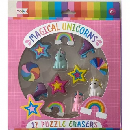 Cadouri copii Craciun - Radiere tip puzzle - Unicorni magici (Set de 12)