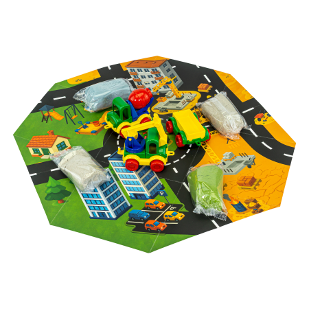 Set senzorial cu nisip dinamic, nisip pufos si vehicule – Șantier de construcții [4]