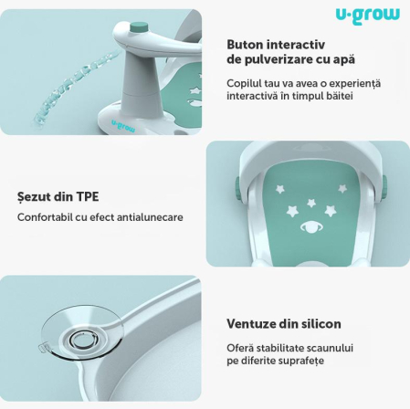 Scaun baie bebe cu ghidon , spatar reglabil , verde, U-Grow [3]