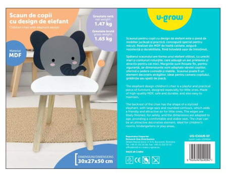 Scaun copii, MDF,design elefant, U-Grow [3]