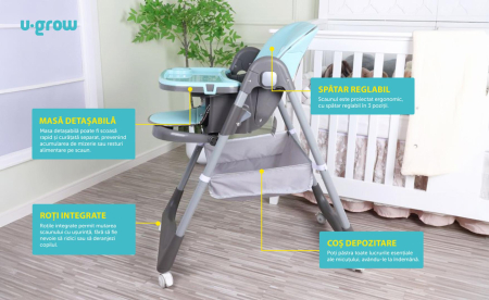 Scaun de masa cu inaltime reglabila, spatar ajustabil in 4 pozitii, pliabil, blue, U-Grow [3]
