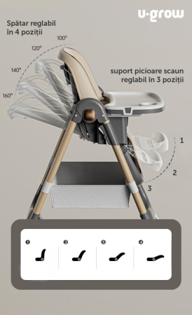 Scaun de masa cu inaltime reglabila, spatar ajustabil in 4 pozitii, pliabil, brown, U-Grow [1]