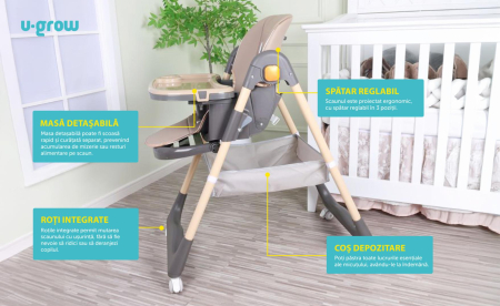 Scaun de masa cu inaltime reglabila, spatar ajustabil in 4 pozitii, pliabil, brown, U-Grow [6]