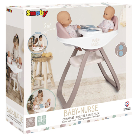 Scaun de masa pentru papusi Smoby Baby Nurse Twin 2 in 1 maro [0]