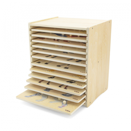 Jucarii Educative - Set 12 puzzle-uri Montessori cu raft de depozitare, Viga