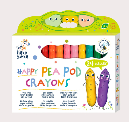 Jucarii creative - Set 24 creioane cerate Happy Pea Pod - culori variate, Haku Yoka