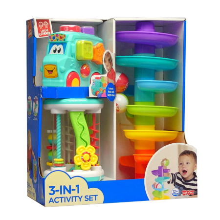 Jucarii Educative - Set 3 in 1 - Autobuz cu sortator, cilindru & turnulet cu bile