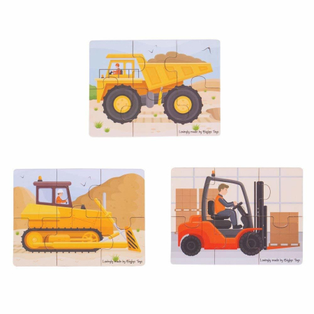 Set 3 puzzle din lemn - Vehicule pentru constructii [1]