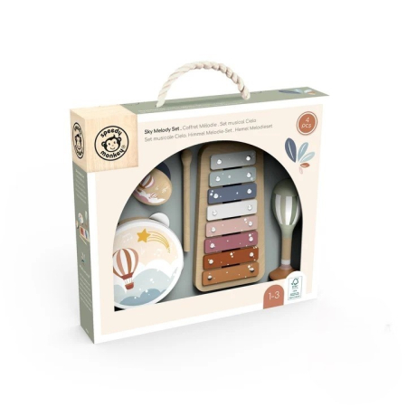Noutati - Set 4 instrumente muzicale din lemn (M), Speedy Monkey