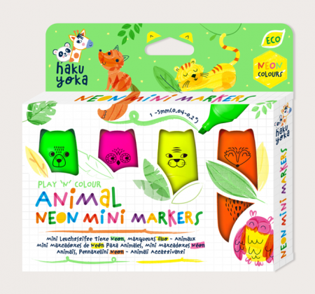 Jucarii creative - Set 4 Mini Markere Neon – Animale