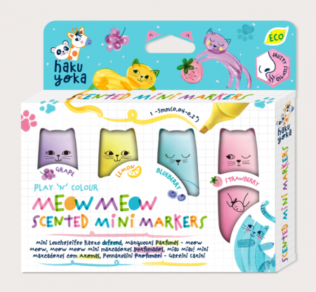 Jucarii creative - Set 4 Mini Markere Parfumate - Meow Meow