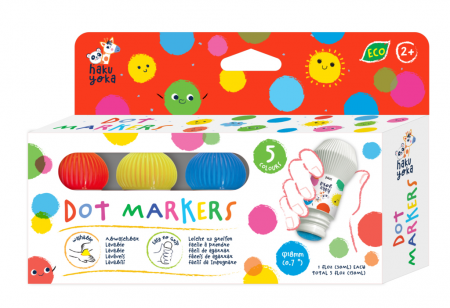 Cadouri Fete - Set 5 carioci lavabile Dot Markers - culori clasice, Haku Yoka