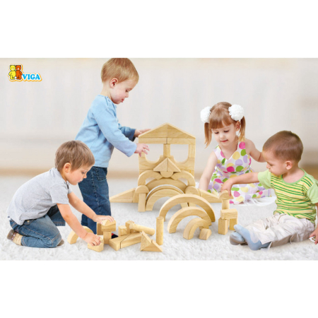 Jucarii creative - Set 6 modele blocuri arhitecturale de construit, natur, 158 buc, Viga