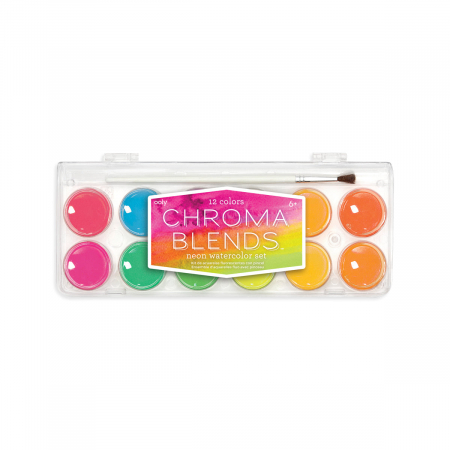 Jucarii 5-7 ani - Set acuarele Chroma Blends Neon - 12 culori neon si pensula
