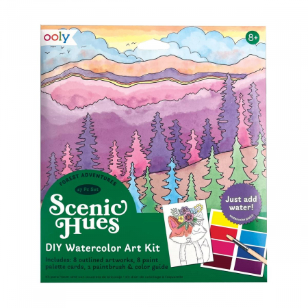 Set de colorat - Set artistic cu acuarele DIY - Scenic Hues - Aventura in padure