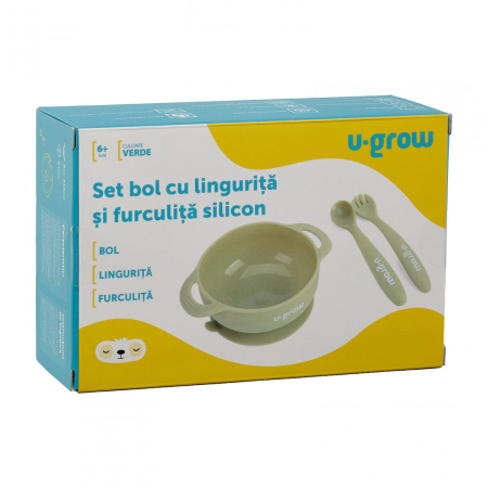 Set bol cu lingurita si furculita silicon, olive,U-Grow [2]