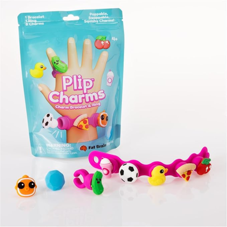 Cadouri Baieti - Set Brățară si inel cu talismane pop-it Plip Charms, turcoaz