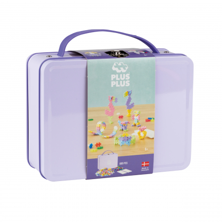 Seturi Constructie - Set constructie Plus-Plus, 600 piese, portabil, in cutie metalica, culori pastelate