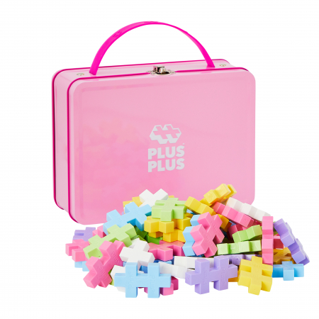 Seturi Constructie - Set constructie Plus-Plus, 70 piese mari, portabil, in cutie metalica, culori pastelate