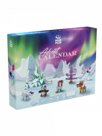 Cadouri copii Craciun - Set constructie Plus-Plus, Calendar Advent - Moș Crăciun și Aurora Boreală