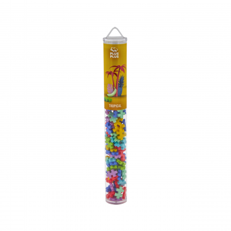 Seturi Constructie - Set constructie Plus-Plus, tub 100 piese, Tropical Mix, culori tropicale