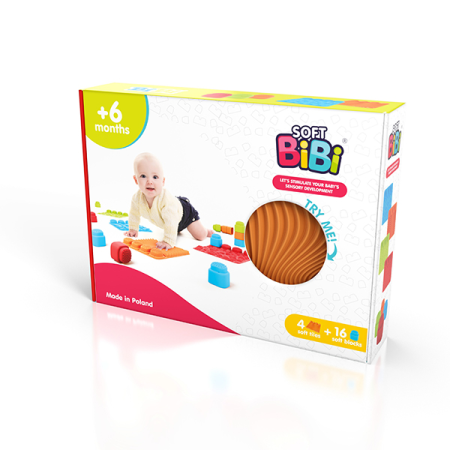 Jucarii Bebe - Set covorase senzoriale Soft BiBi cu blocuri de constructie, 20 piese