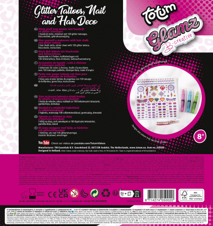 Set creativ 3 in 1, tatuaje cu sclipici, tatuaje cu sclipici pentru unghii si creioane pentru colorarea parului - Fashion Glamz [5]