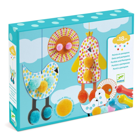 Jucarii creative - Set creativ de colorat cu pompoane si buline, Djeco