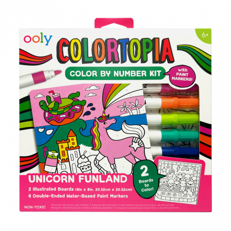 Cadouri copii Craciun - Set creativ de pictură după numere cu markere Colortopia - Tărâmul Unicornilor (Set de 6 culori duble)