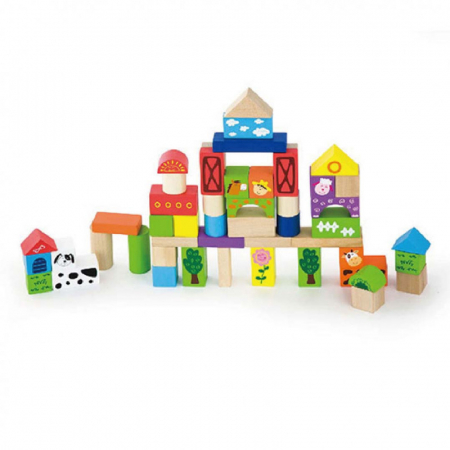 Jucarii creative - Set cuburi Ferma, 50 de piese, Viga
