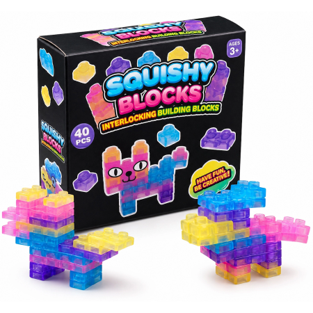 Jucarii Educative - Set de constructie senzorial cu piese moi Squishy, 40 piese, Robetoy