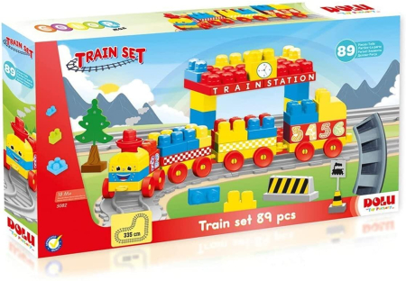 Jucarii creative - Set de constructii cu trenulet - 89 piese