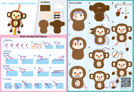 Set de cusut DIY - decoratiune topper pentru creion - Maimuta [3]