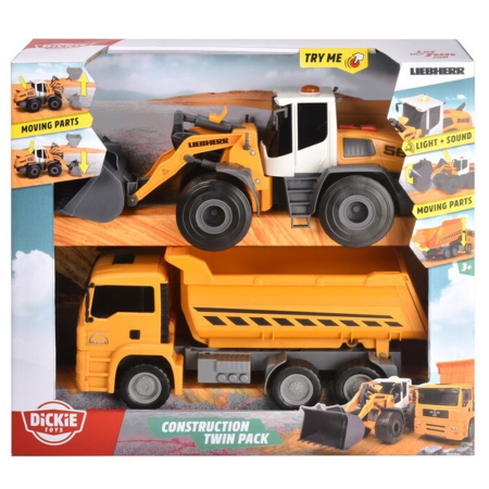 Set Dickie Toys Construction Twin Pack camion basculant MAN si buldozer Liebherr L566 Xpower [1]