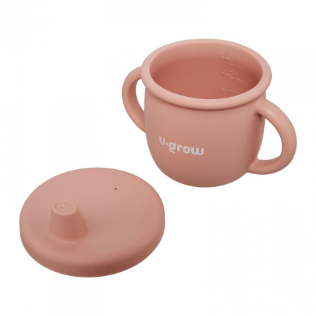 Set diversificare 3 piese silicon : bol , farfurie si cana cu cioc, roz, U-Grow [5]