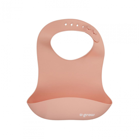 Set diversificare 5 piese silicon : baveta, bol, farfurie, lingurita si furculita, roz, U-Grow [4]